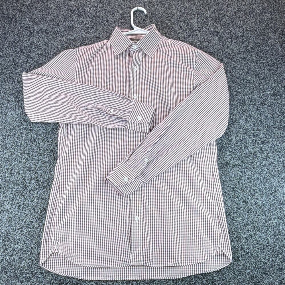 Bonobos Slim Fit Burgundy/White Gingham Wrinkle Resistant Dress Shirt 16 36